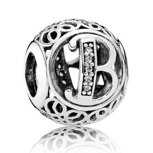 Pandora Sterling Silver Vintage Letter B Charm with Clear Zirconia - 791846CZ